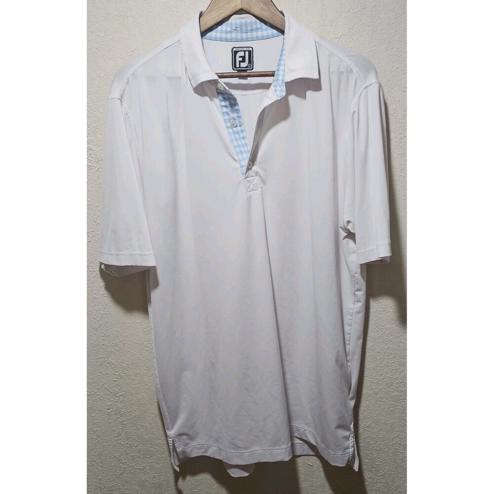 FootJoy Polo Shirt Mens L White Athletic Fit Golf Standard Logo Casual Work